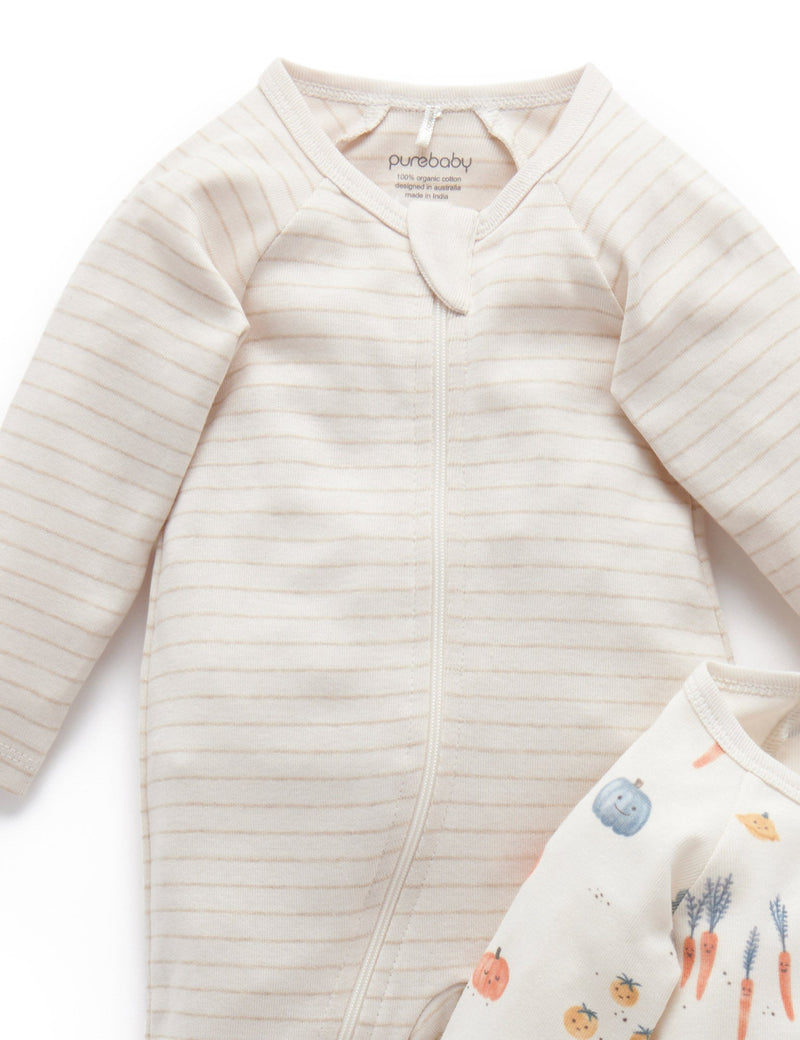2 Pack Zip Growsuit - Cloud Winter Veggies Print