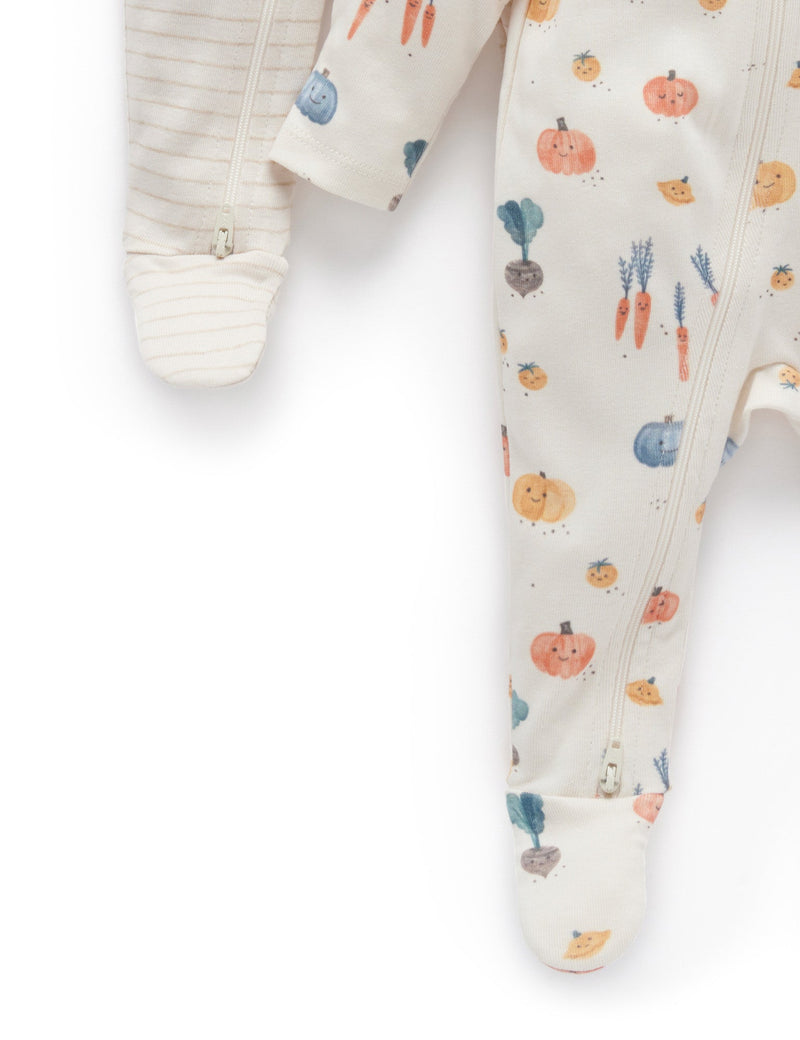 2 Pack Zip Growsuit - Cloud Winter Veggies Print