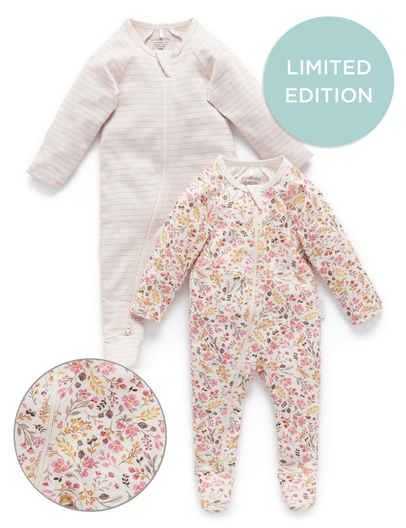 2 Pack Zip Growsuit - Winter Floral Print