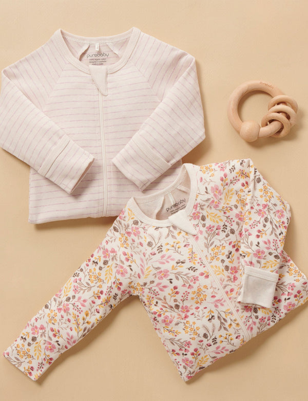 2 Pack Zip Growsuit - Winter Floral Print