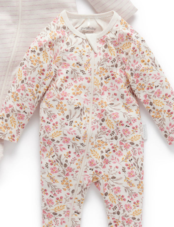 2 Pack Zip Growsuit - Winter Floral Print