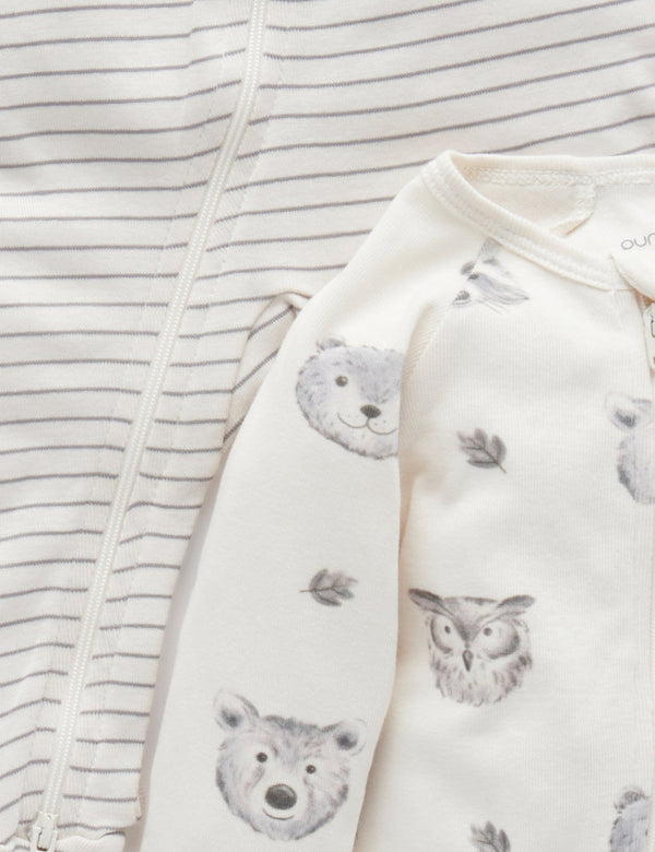2 Pack Zip Growsuit - Cloud Woodland Faces Print