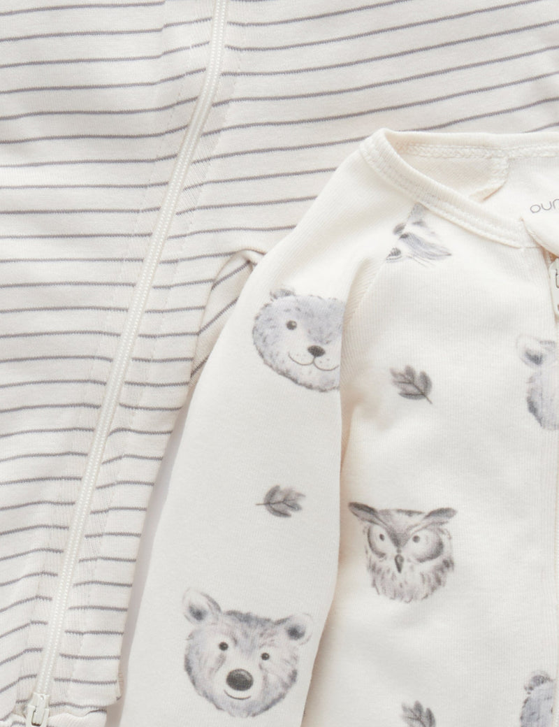 2 Pack Zip Growsuit - Cloud Woodland Faces Print