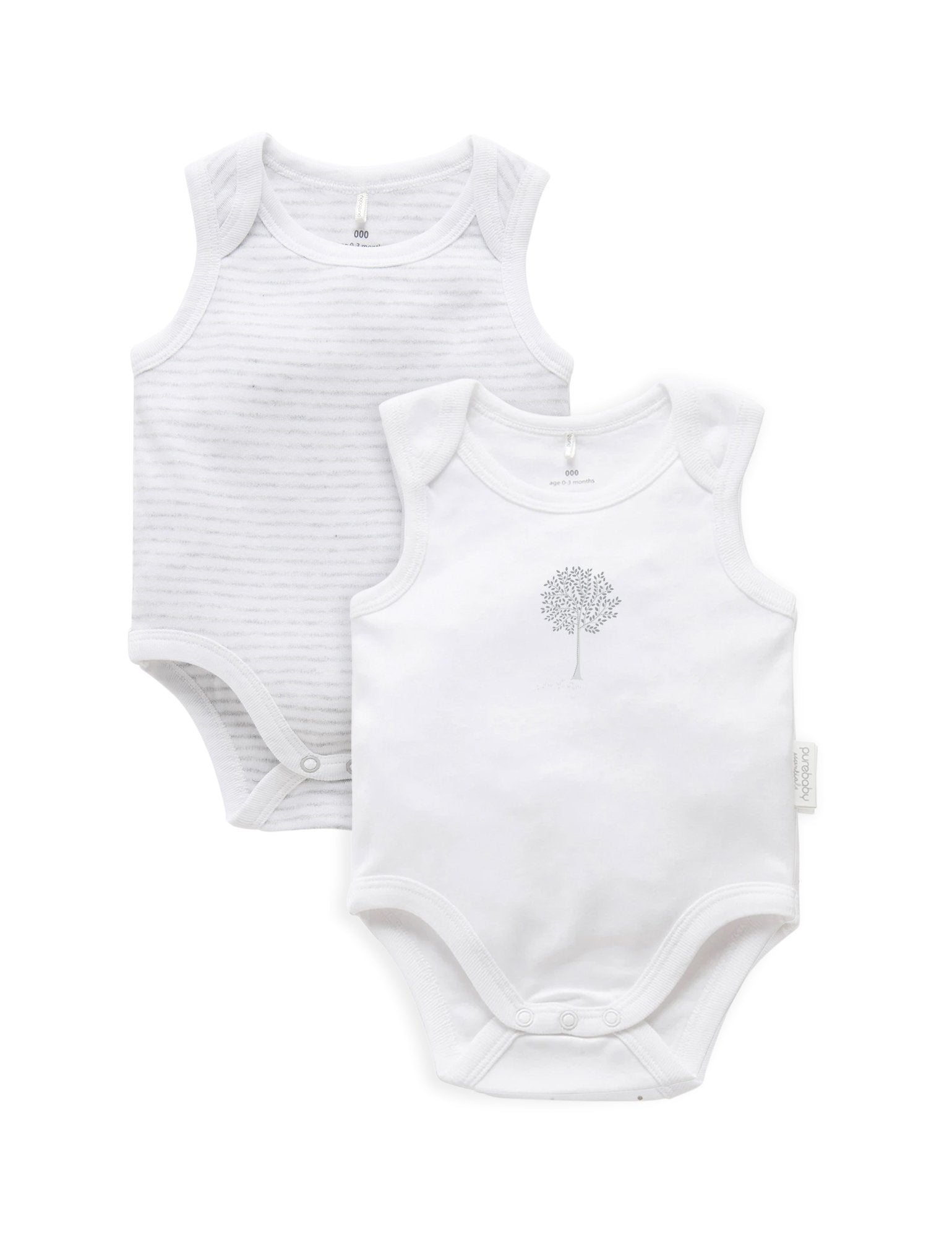 2 Pack Singlet Bodysuit - White/Pale Grey Melange Stripe