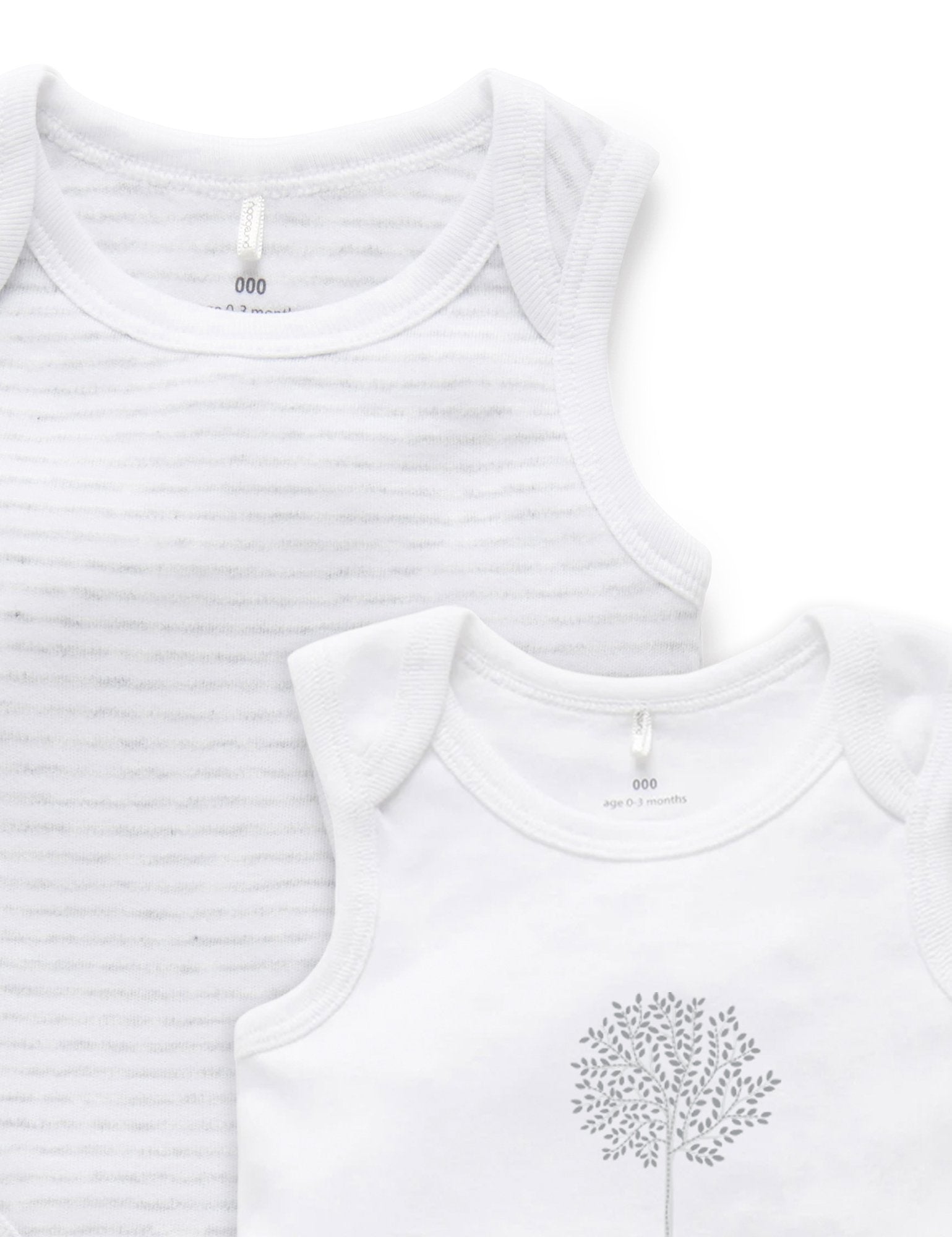 2 Pack Singlet Bodysuit - White/Pale Grey Melange Stripe
