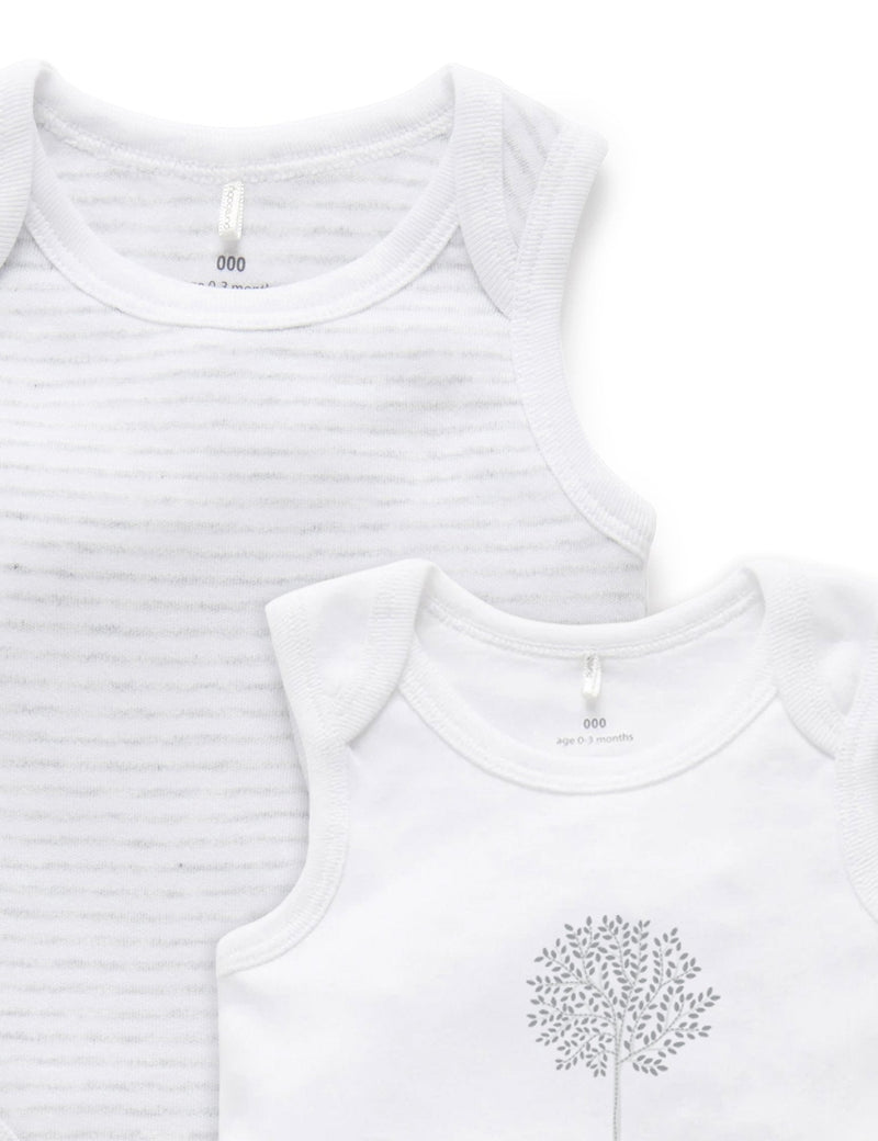 2 Pack Singlet Bodysuit - White/Pale Grey Melange Stripe