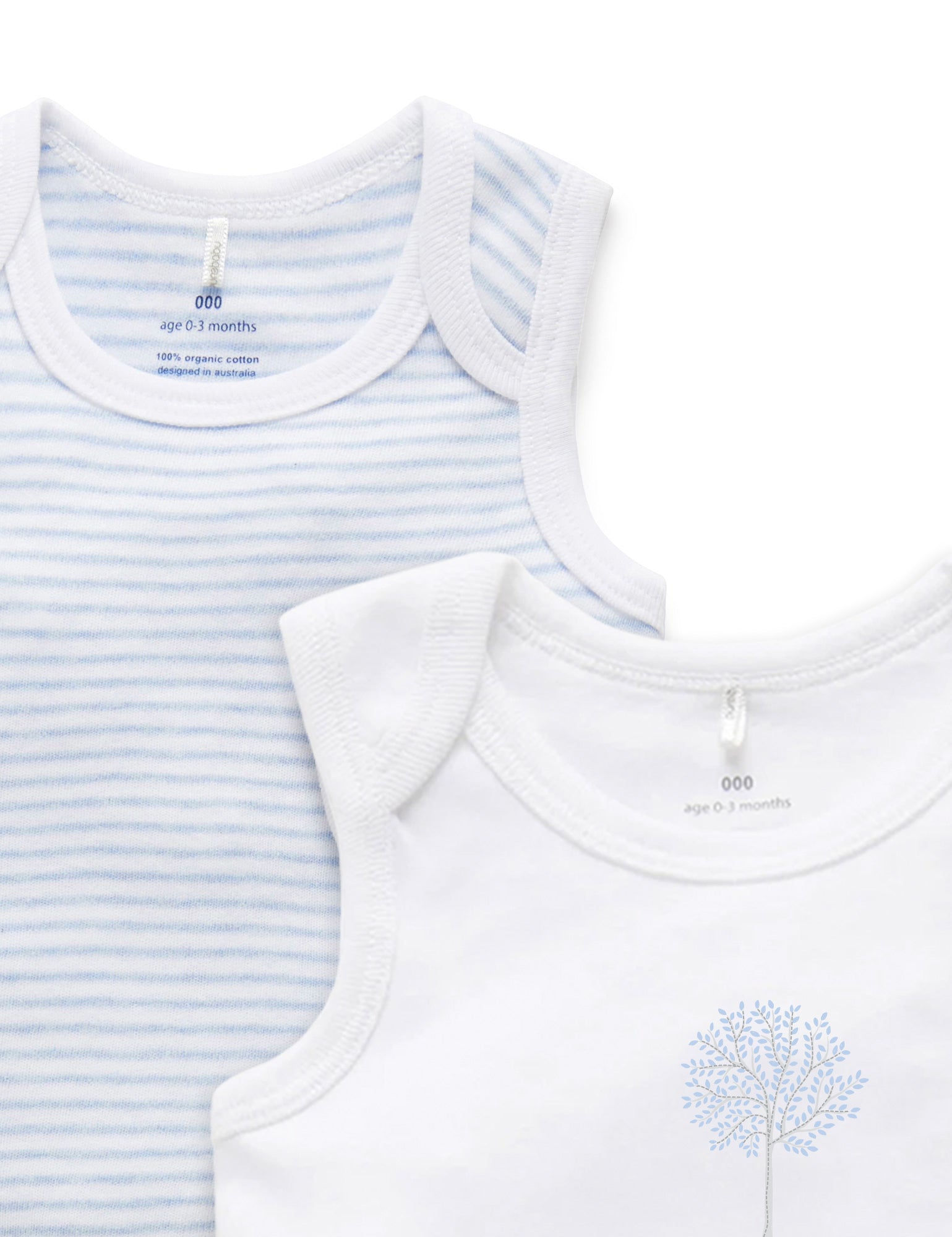2 Pack Singlet Bodysuit - White/Pale Blue Melange Stripe