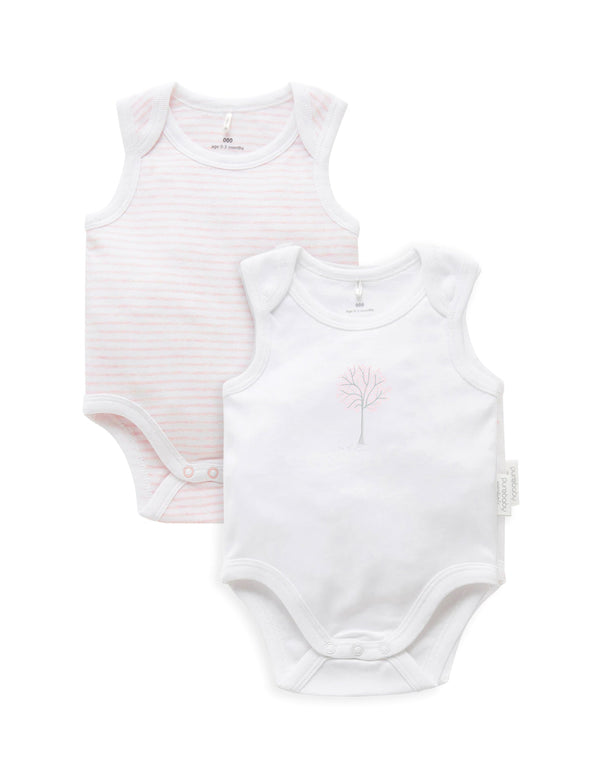 2 Pack Singlet Bodysuit - White/Pale Pink Melange Stripe