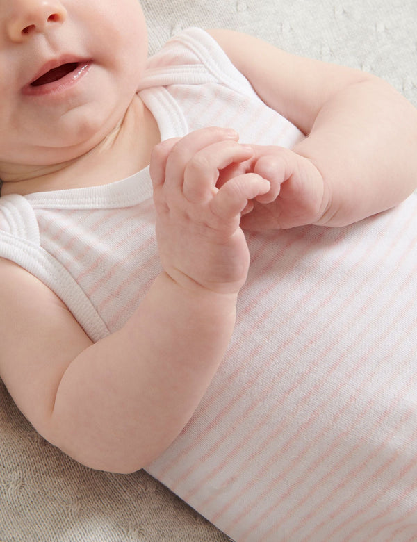 2 Pack Singlet Bodysuit - White/Pale Pink Melange Stripe