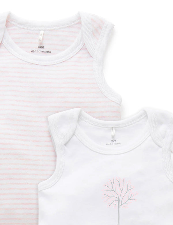 2 Pack Singlet Bodysuit - White/Pale Pink Melange Stripe
