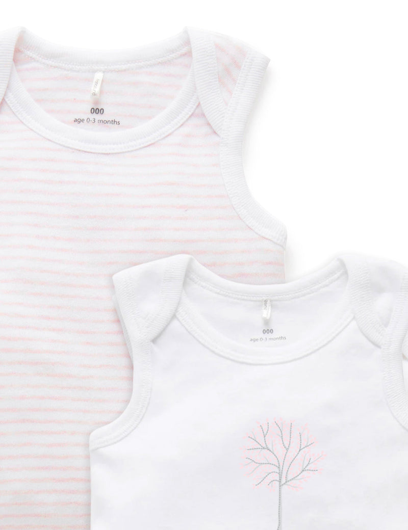 2 Pack Singlet Bodysuit - White/Pale Pink Melange Stripe
