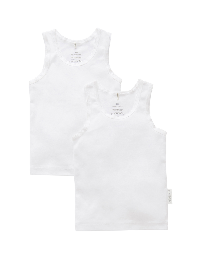 2 Pack Rib Singlet - White