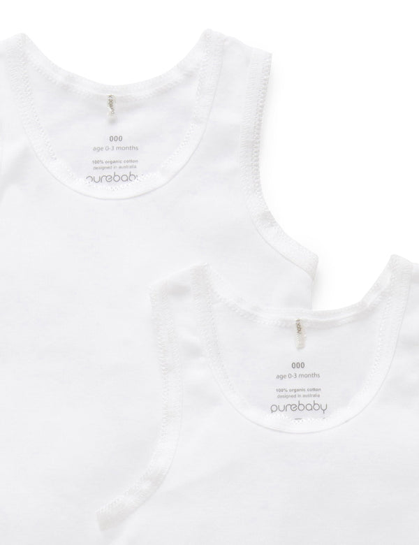 2 Pack Rib Singlet - White