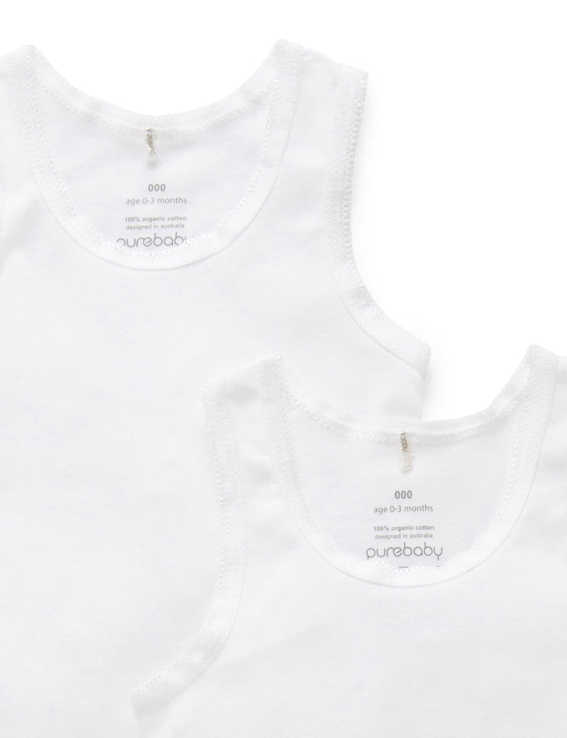2 Pack Rib Singlet - White