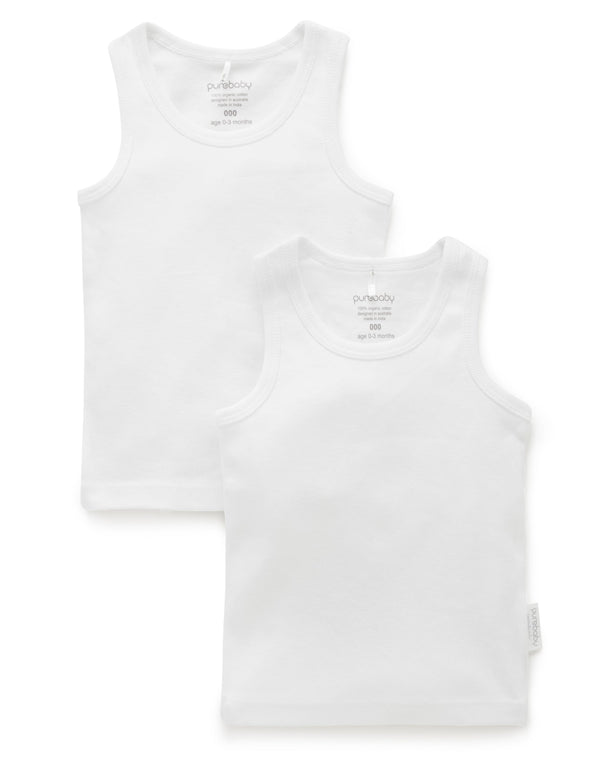 2 Pack Rib Singlet - White