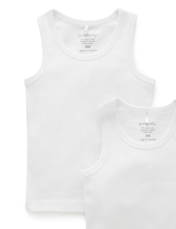 2 Pack Rib Singlet - White