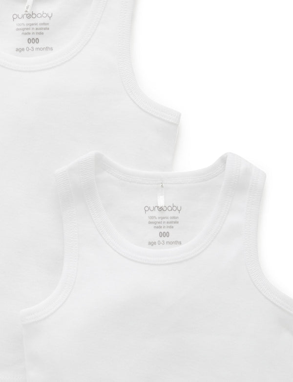 2 Pack Rib Singlet - White