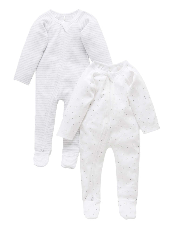 2 Pack Zip Growsuit - Pale Grey Melange Pack