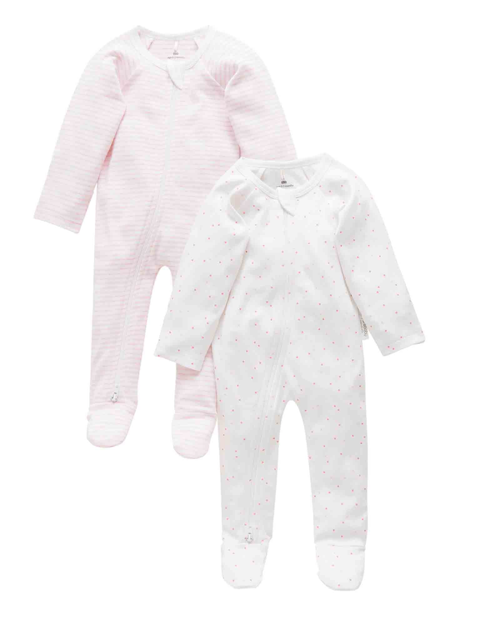 2 Pack Zip Growsuit - Pale Pink Pack