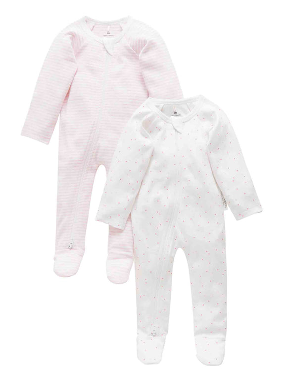 2 Pack Zip Growsuit - Pale Pink Pack