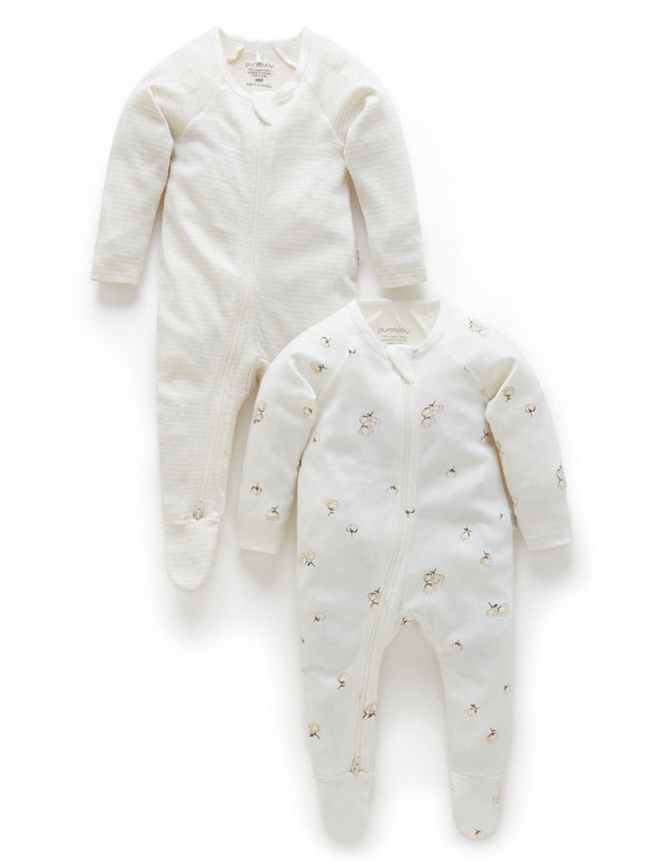 2 Pack Zip Growsuit - Vanilla Cottonbud Pack