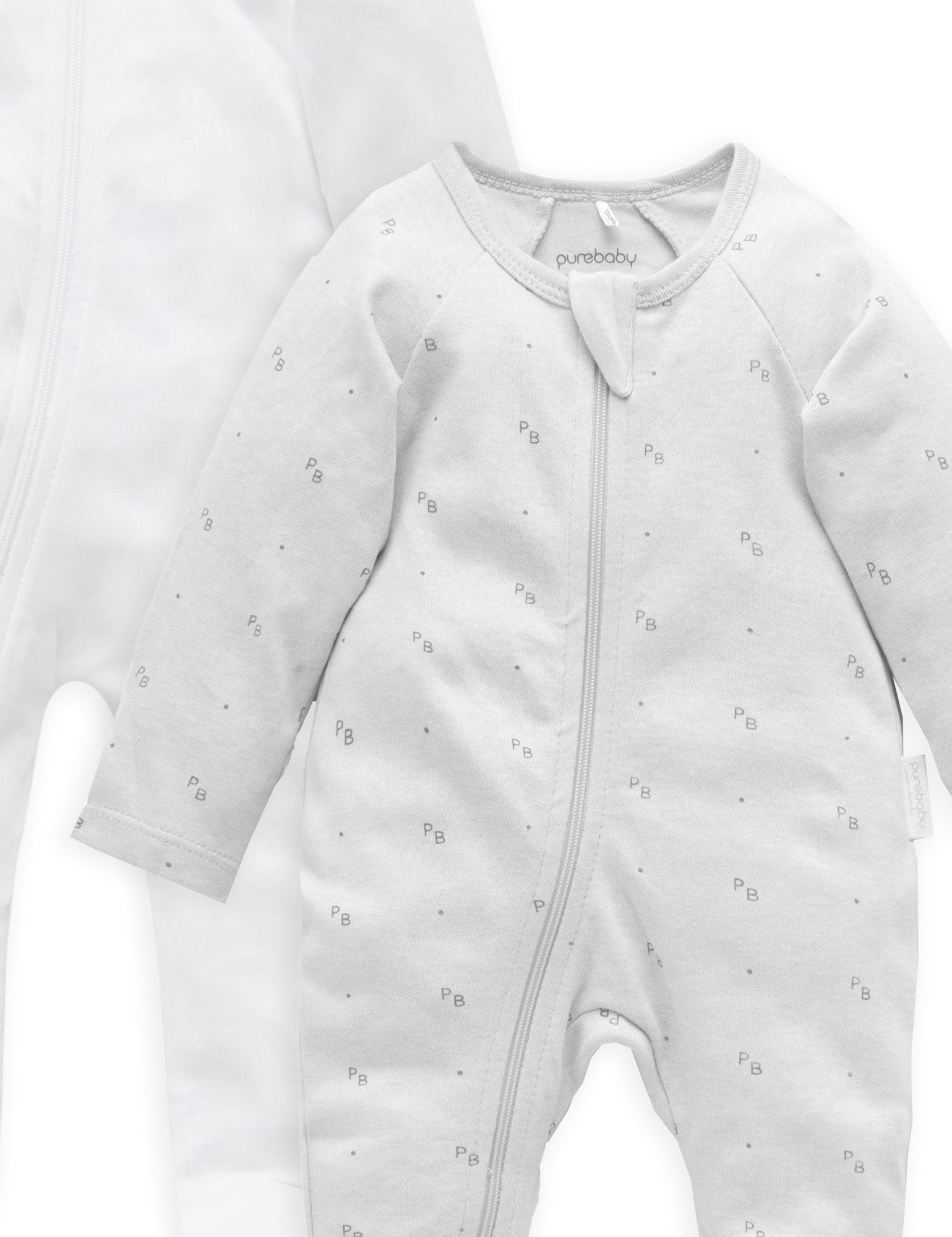 2 Pack Zip Growsuit - White/Grey Logo Print