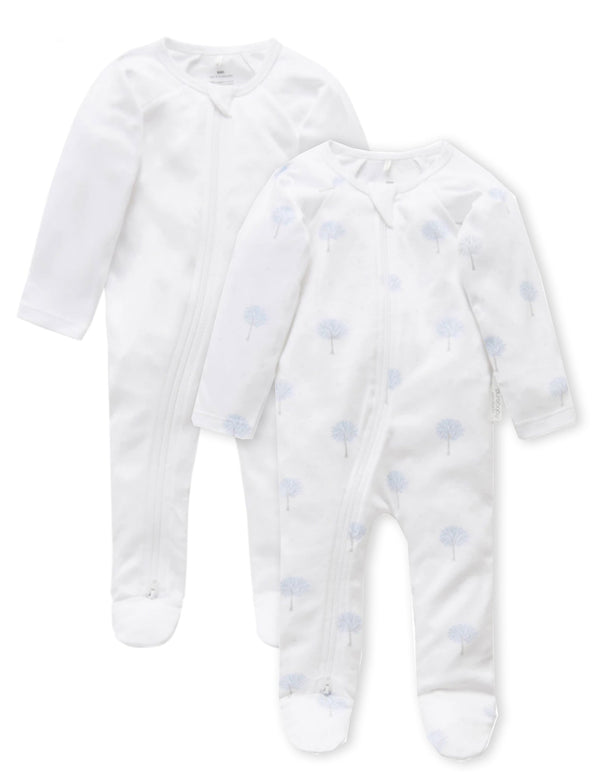 2 Pack Zip Growsuit - White/Pale Blue Tree