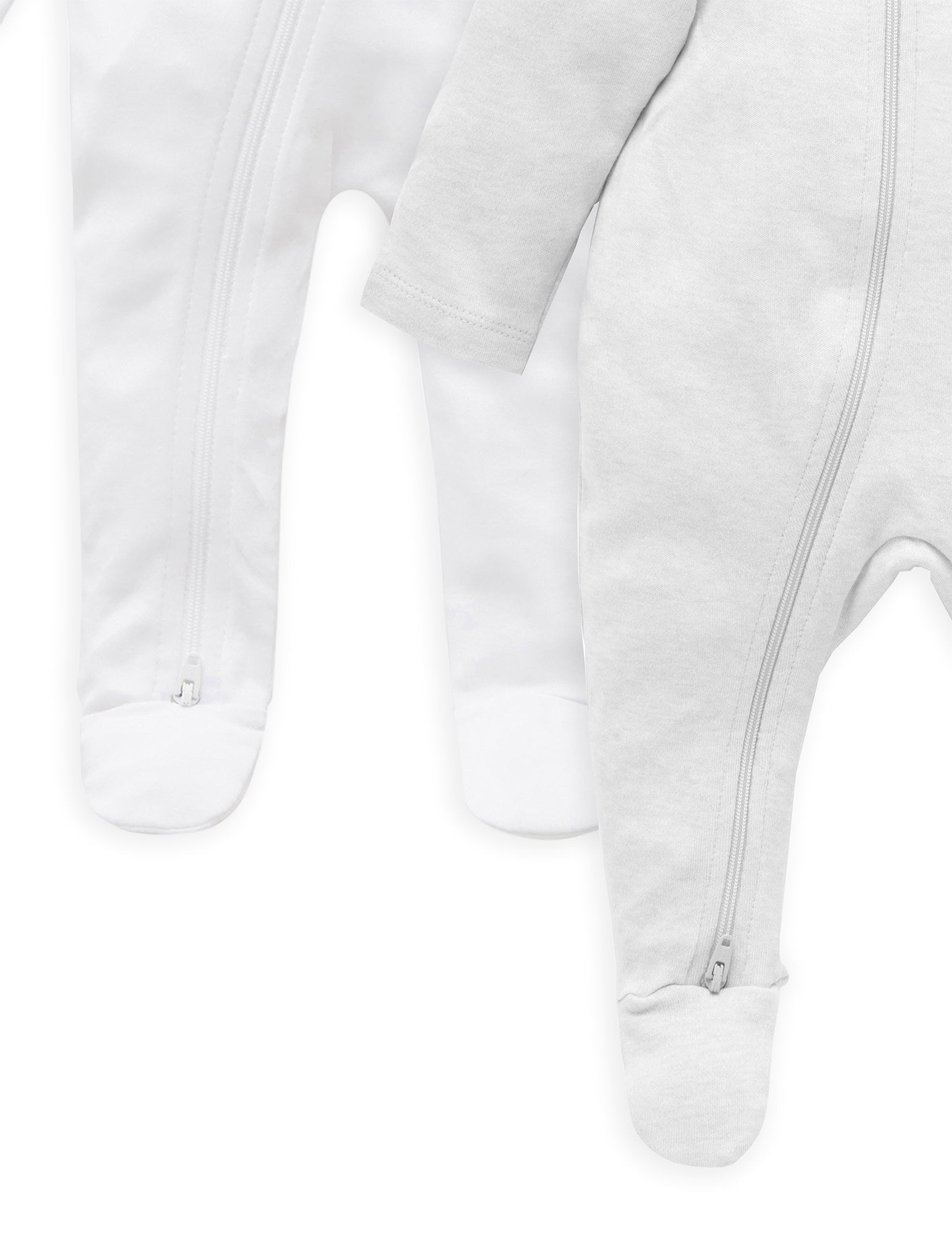 2 Pack Zip Growsuit - White/Pale Grey Melange