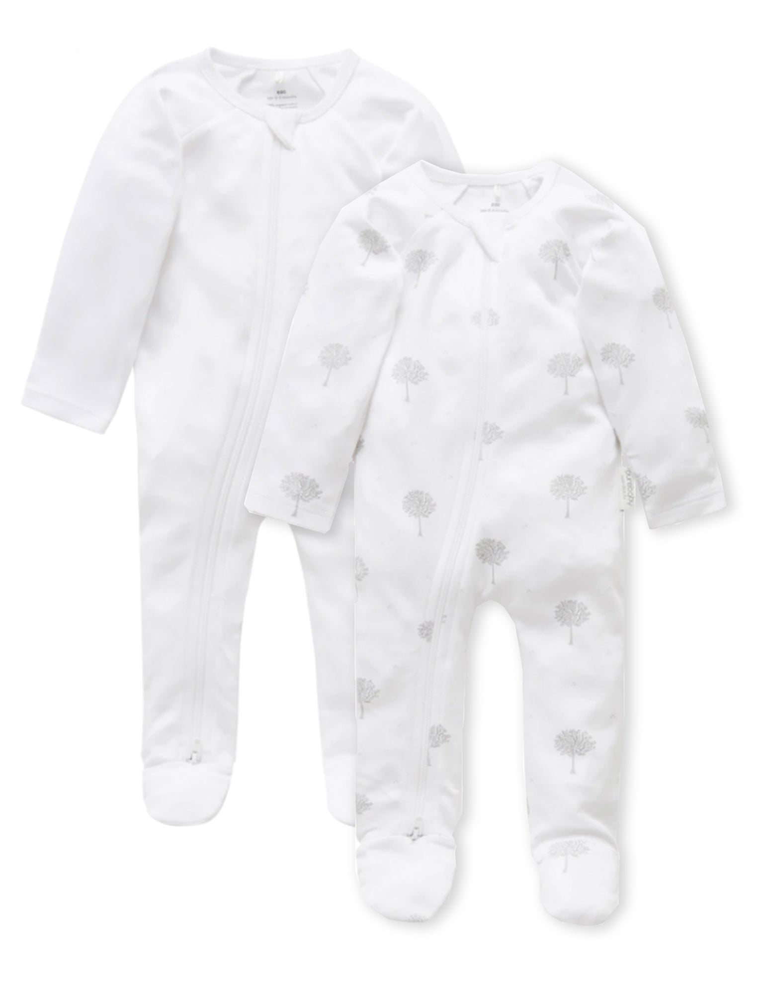 2 Pack Zip Growsuit - White/Pale Grey Tree