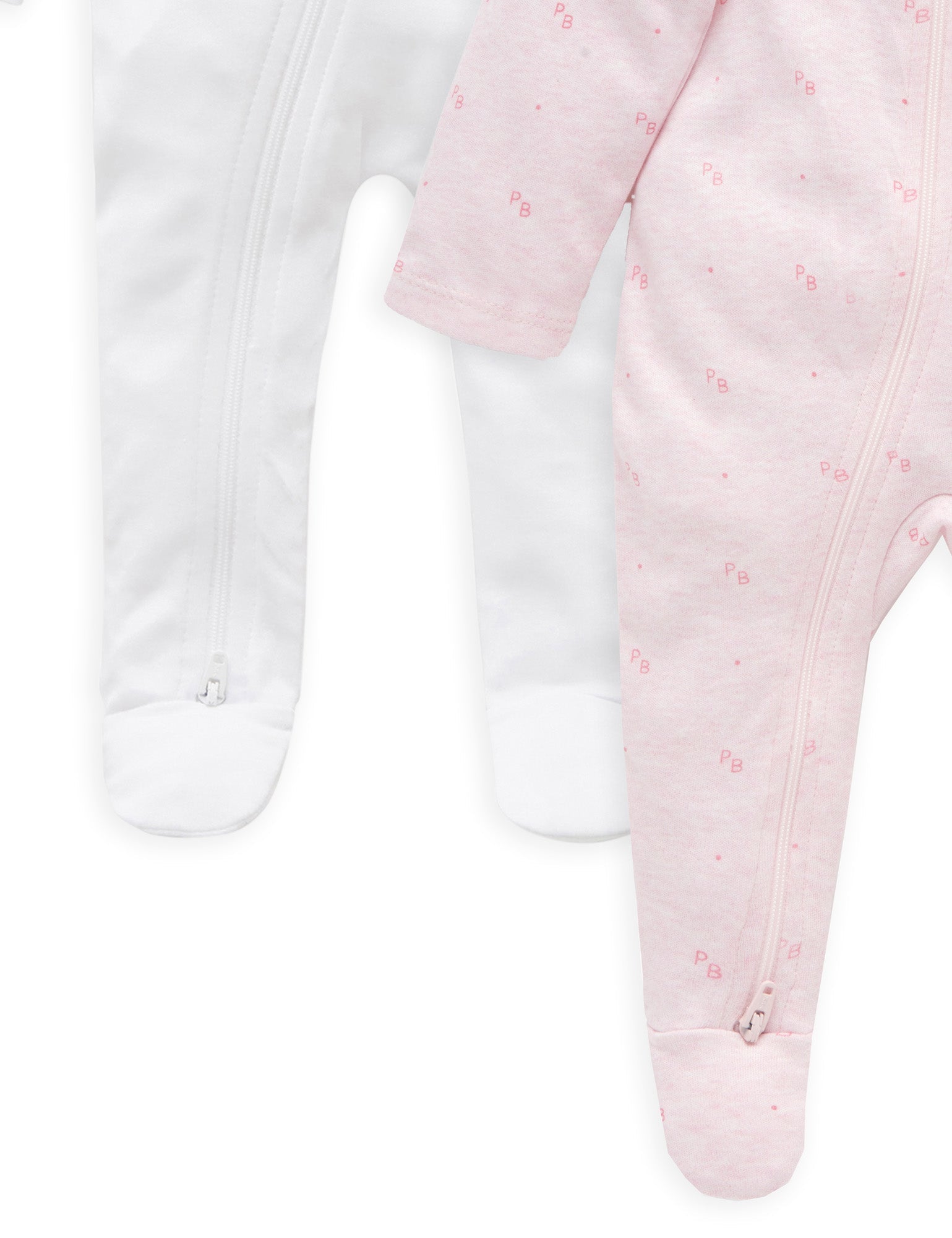 2 Pack Zip Growsuit - White/Pink Logo Print