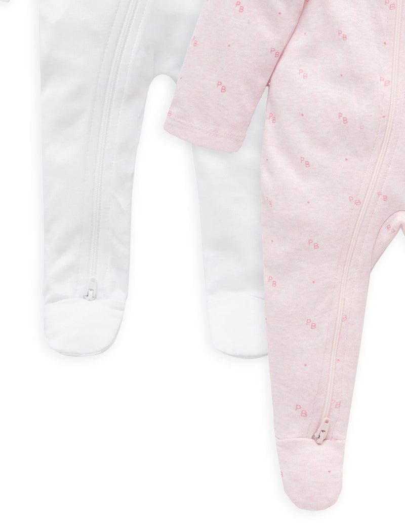 2 Pack Zip Growsuit - White/Pink Logo Print