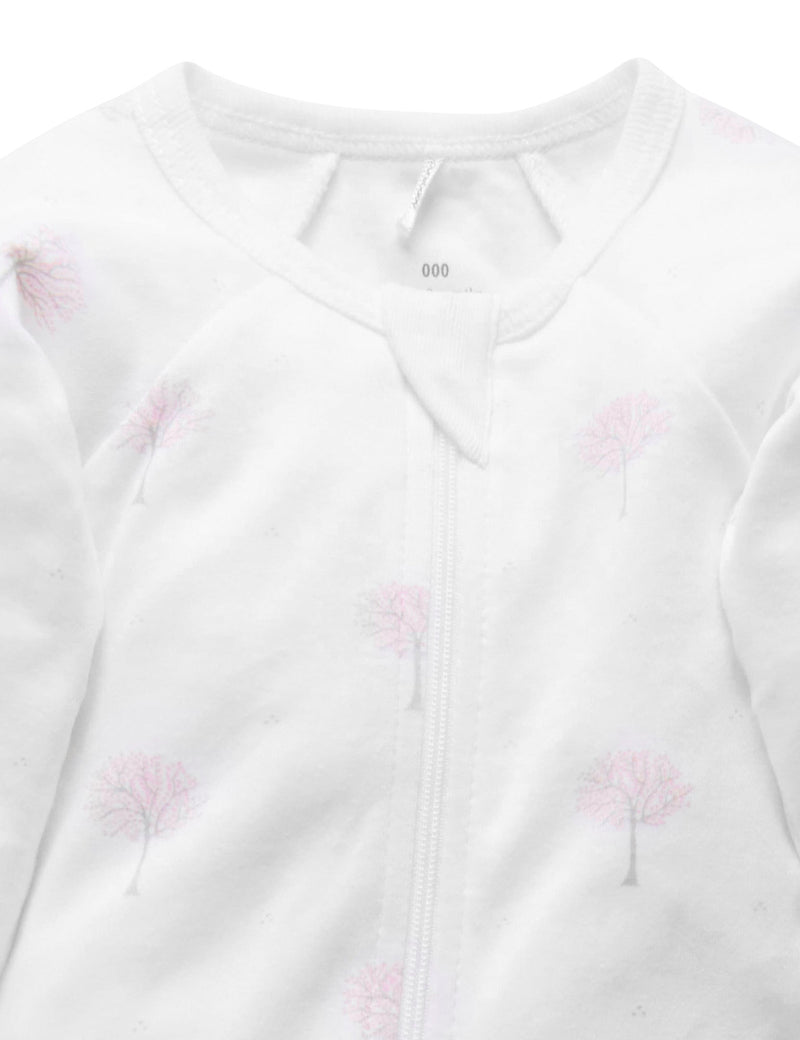 2 Pack Zip Growsuit - White/Pale Pink Tree