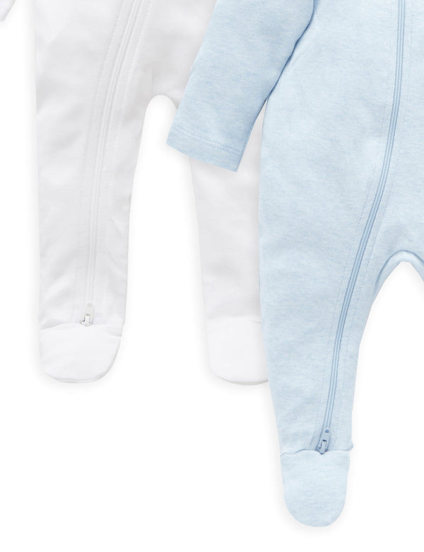 2 Pack Zip Growsuit - White/Soft blue Melange