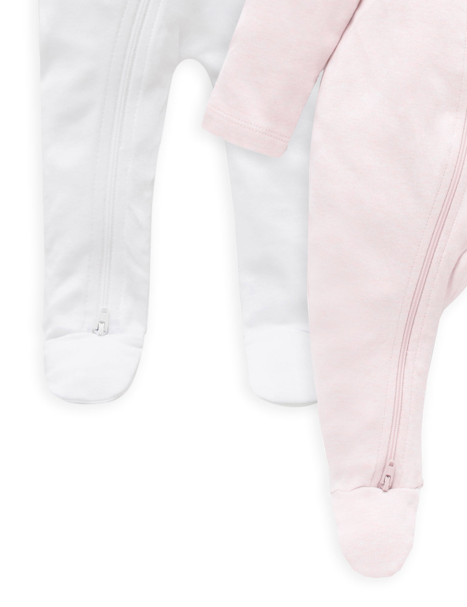 2 Pack Zip Growsuit - White/Soft Pink Melange