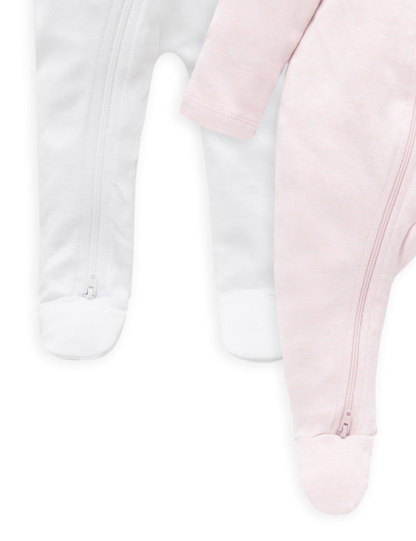 2 Pack Zip Growsuit - White/Soft Pink Melange