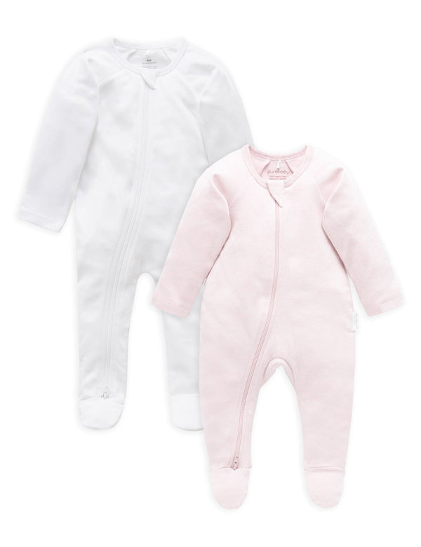 2 Pack Zip Growsuit - White/Soft Pink Melange