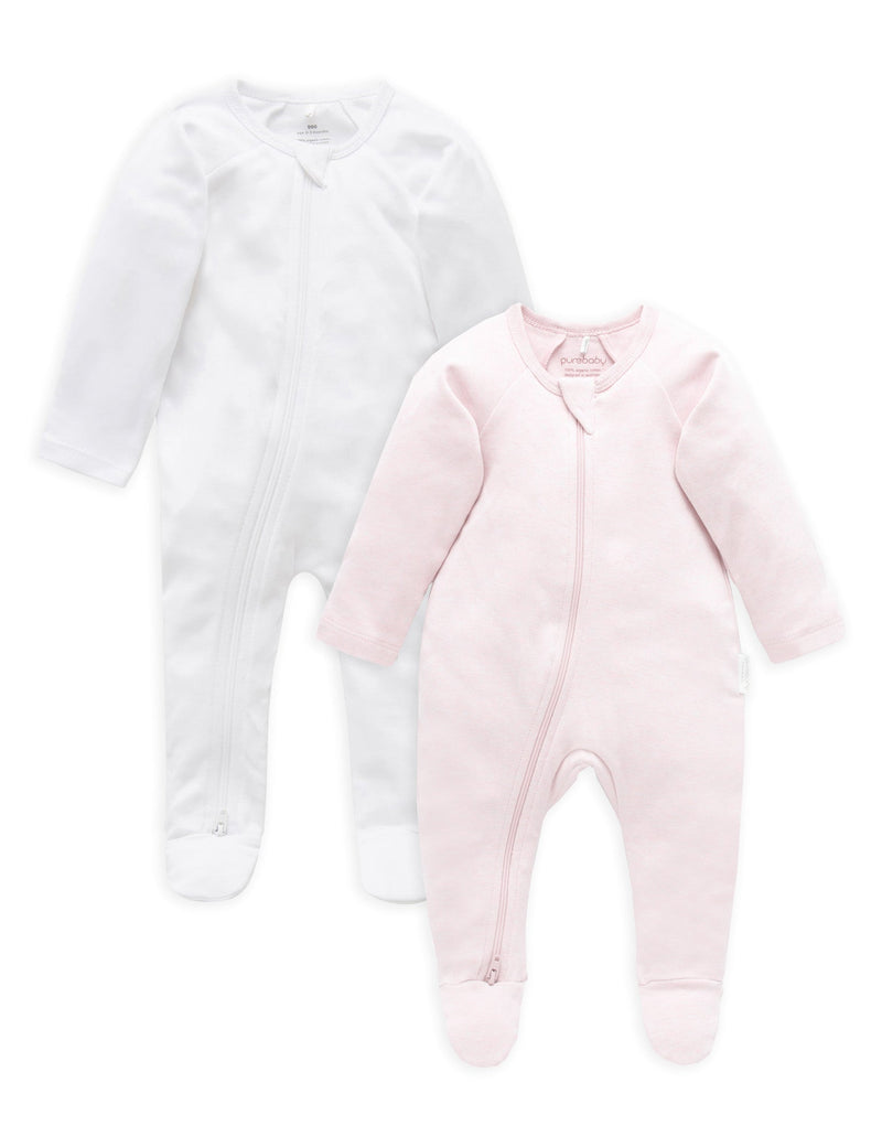2 Pack Zip Growsuit - White/Soft Pink Melange