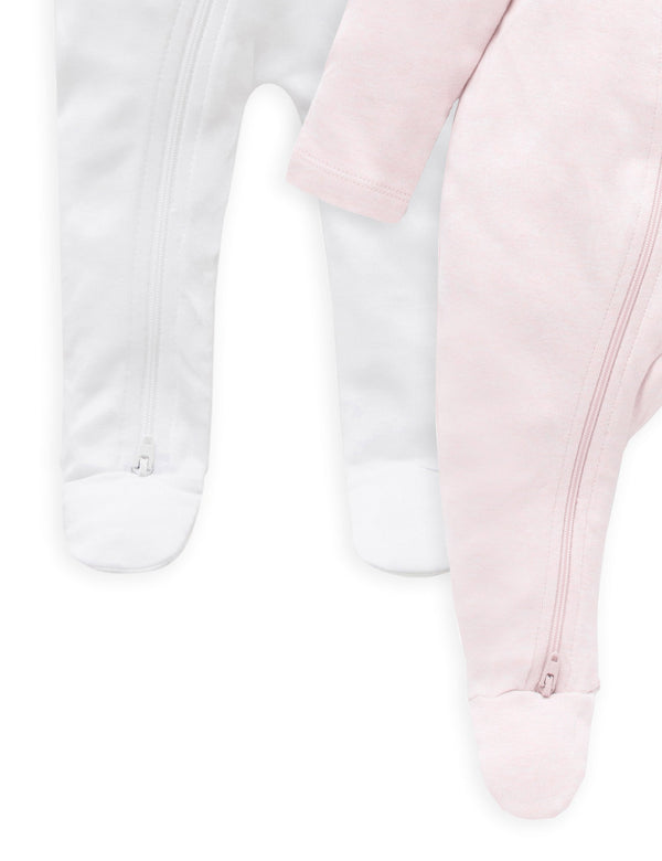 2 Pack Zip Growsuit - White/Soft Pink Melange