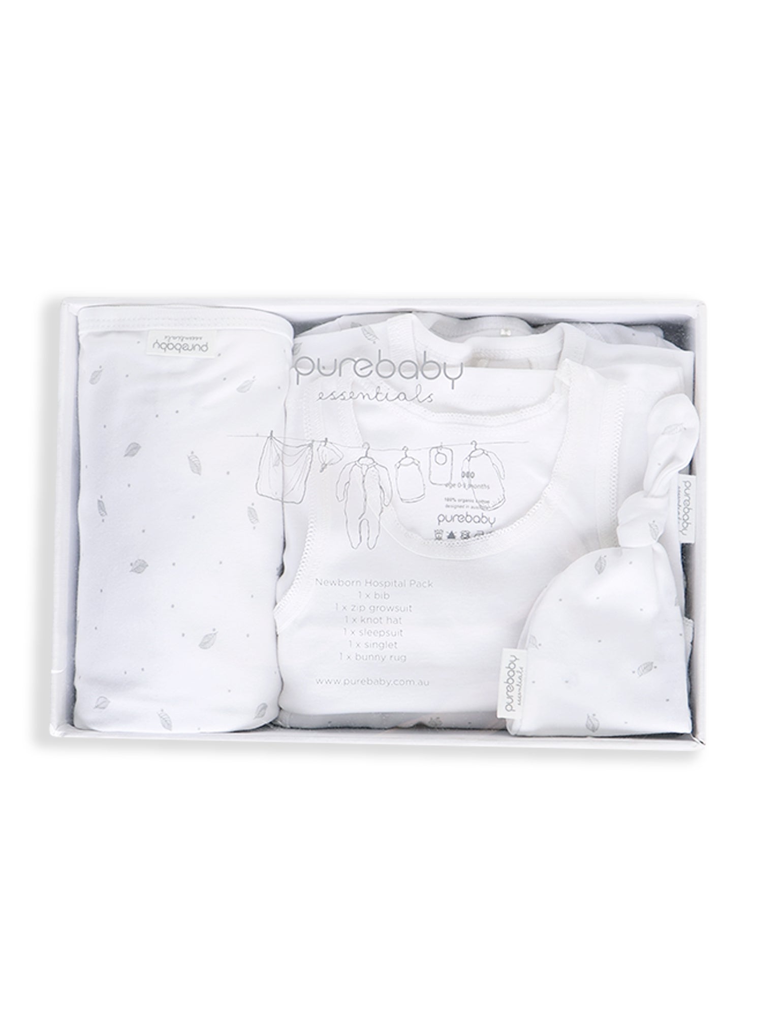 Newborn Hospital Pack - Pale Grey Leaf w Spot