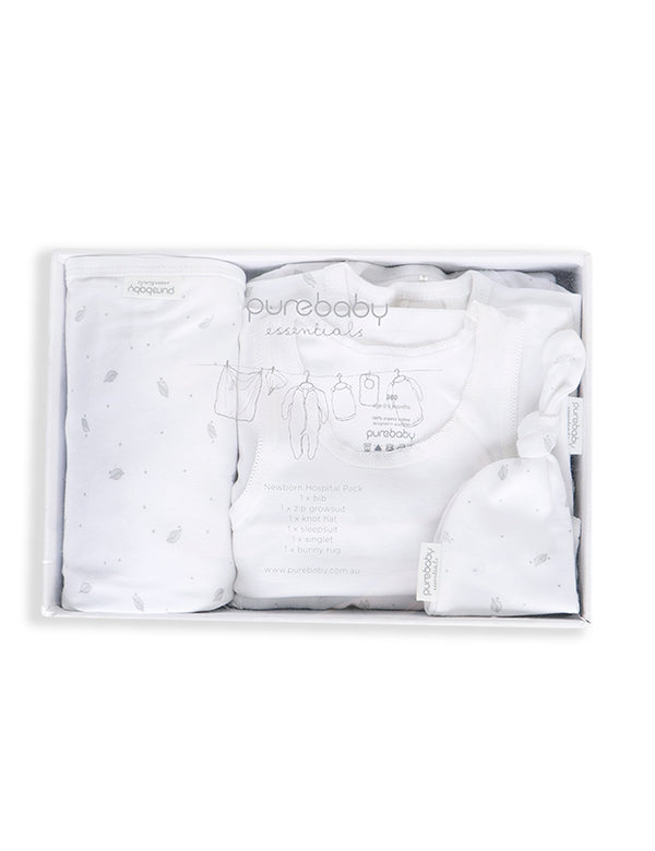 Newborn Hospital Pack - Pale Grey Leaf w Spot