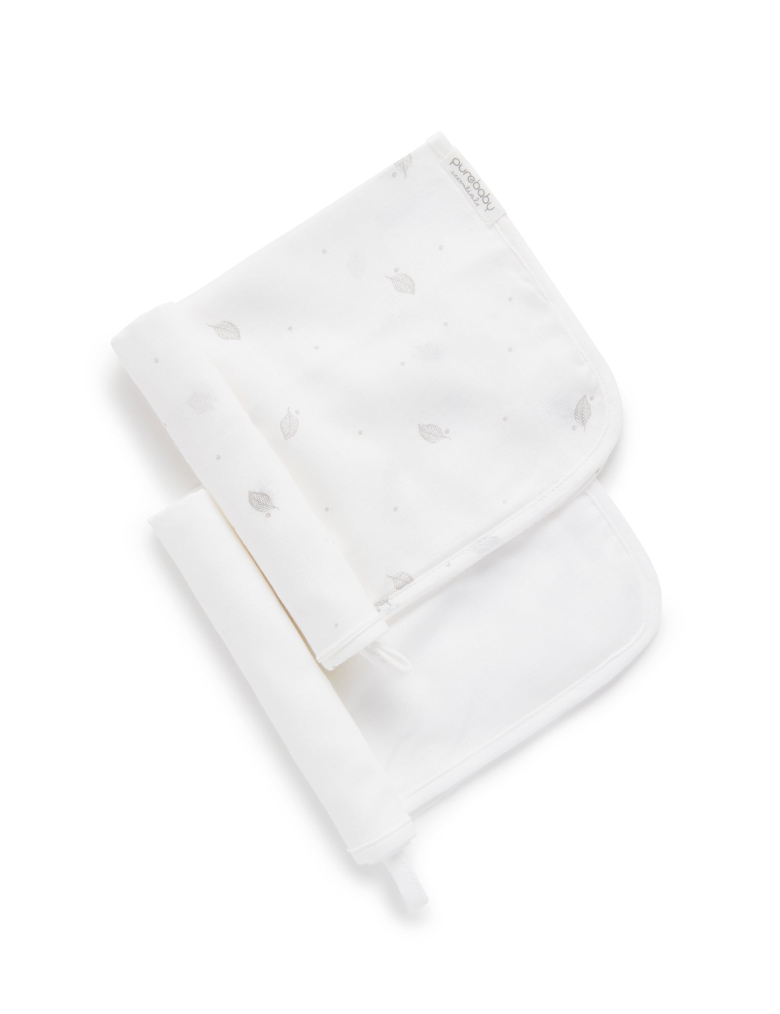 Muslin Facewasher 2 Pack - Pale Grey Leaf w Spot