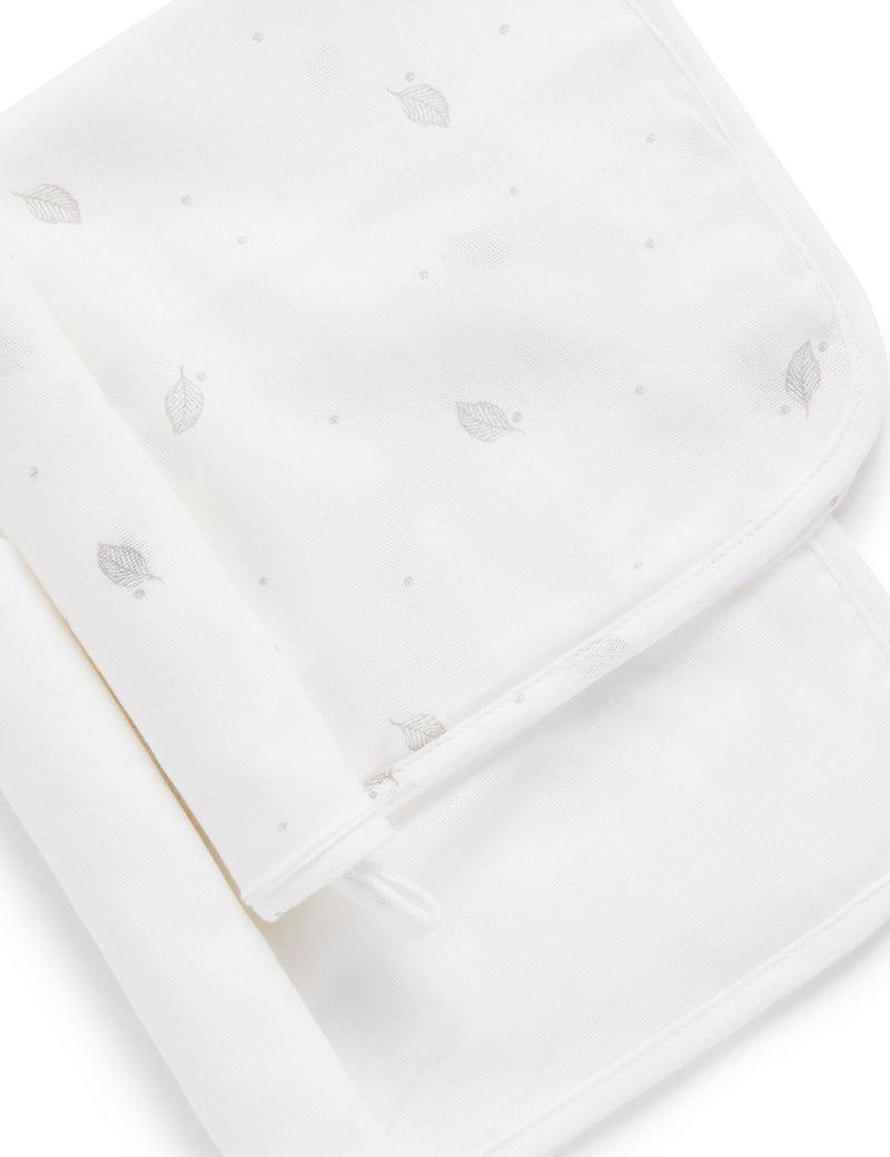 Muslin Facewasher 2 Pack - Pale Grey Leaf w Spot