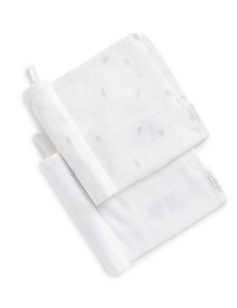 Muslin Facewasher 2 Pack - Pale Grey Leaf w Spot