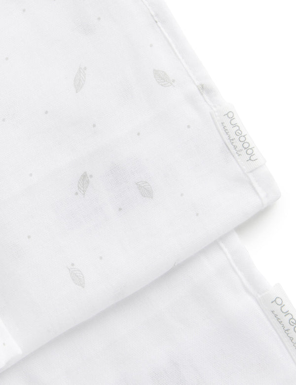 Muslin Facewasher 2 Pack - Pale Grey Leaf w Spot