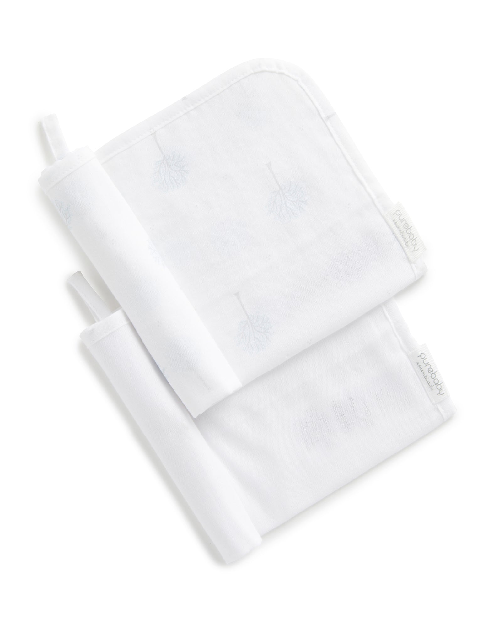 Muslin Facewasher 2 Pack - White/Pale Blue Tree