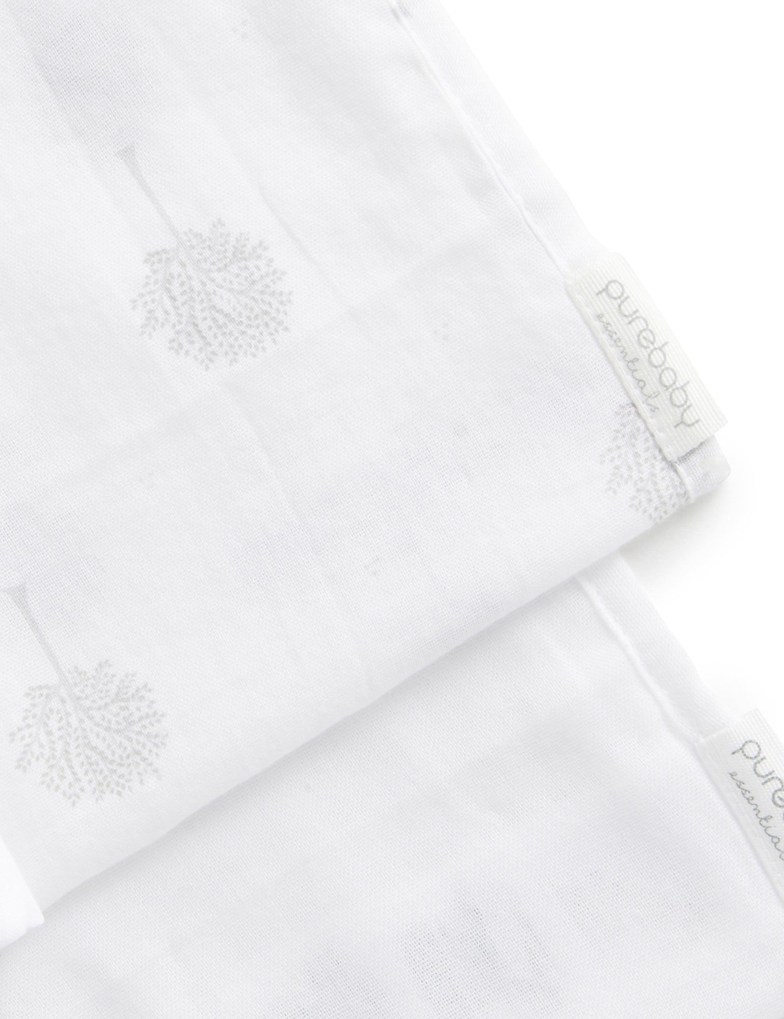 Muslin Facewasher 2 Pack - White/Pale Grey Tree