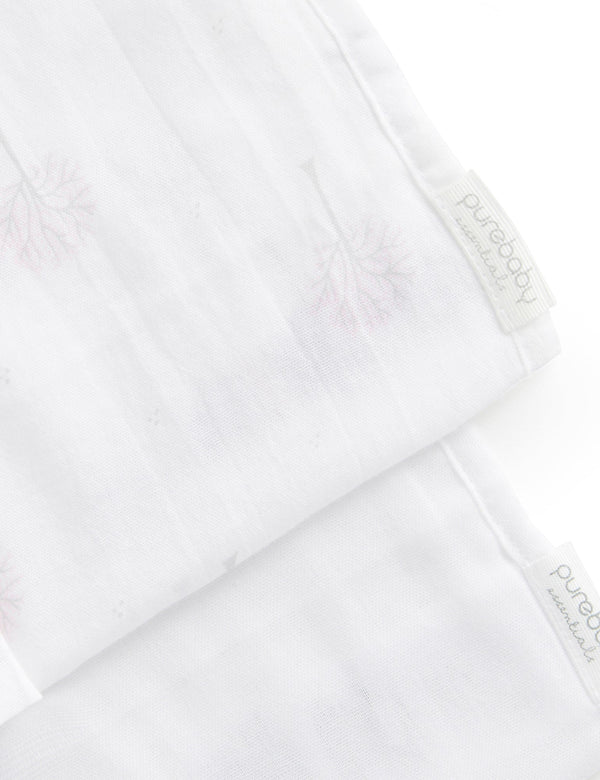 Muslin Facewasher 2 Pack - White/Pale Pink Tree
