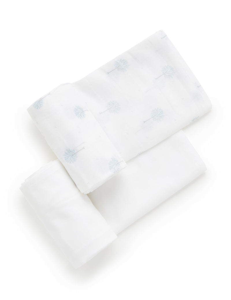 Muslin Wrap 2 Pack - Pale Blue Tree