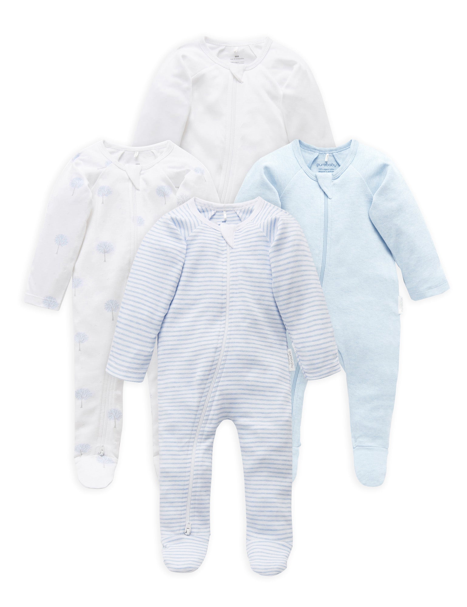 4 Pack Zip Growsuit - Pale Blue Pack