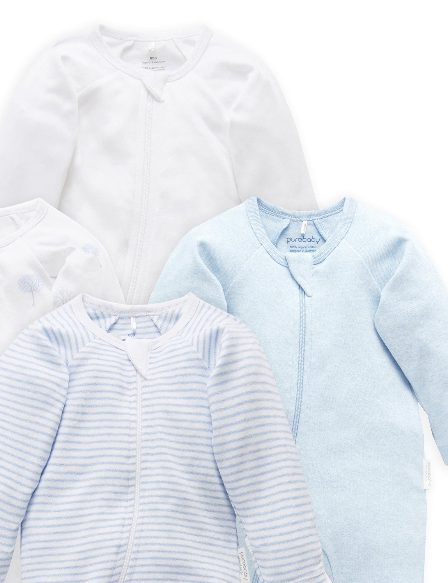 4 Pack Zip Growsuit - Pale Blue Pack